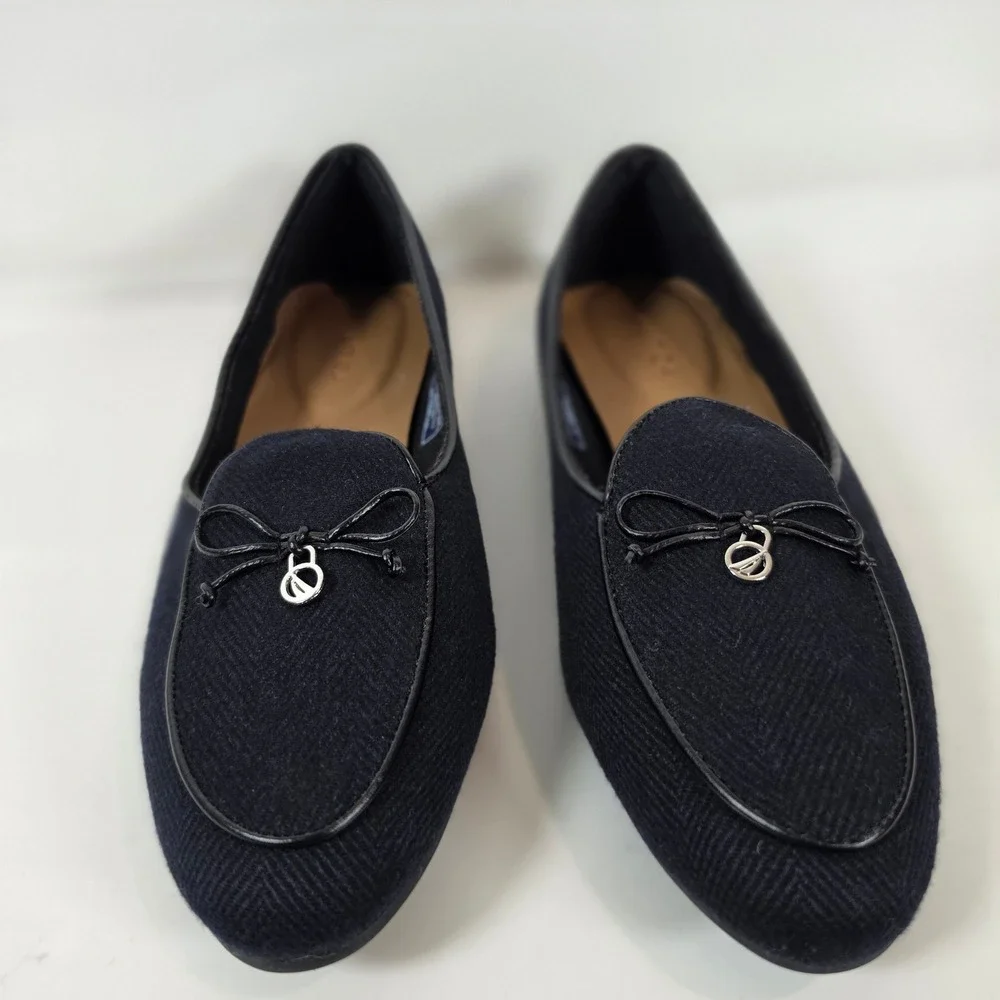 Nautica Kelline Navy Black Herringbone Bow Loafers Flats Womens 9